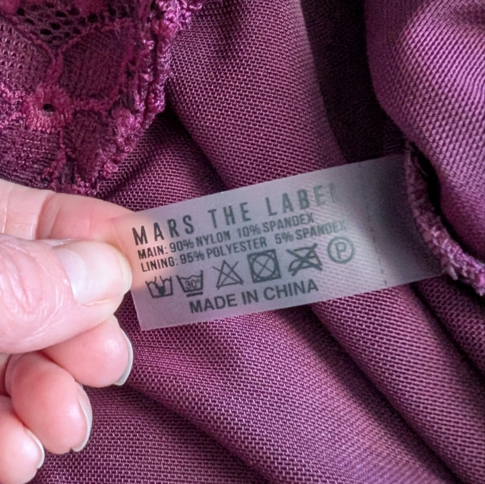 Mars The Label Plum Cinched Lace Mini Dress with Tie - Picture 6 of 6